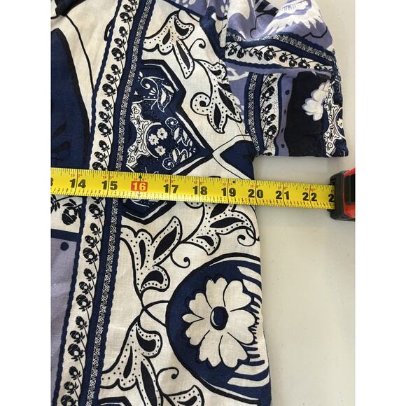 Festival Boho Linen Blend Beach Top XS Coastal Vacation Maximalist Resort Artsy - Picture 11 of 12